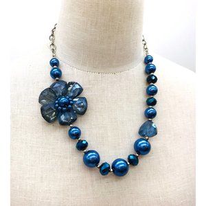 Vintage necklace glass beads flower shape 16" length